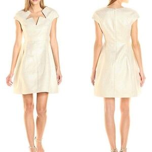 Halston Heritage Structured Gold Shimmer Cocktail Dress
